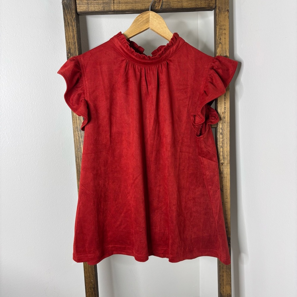 VOY Red Ruffled Blouse L